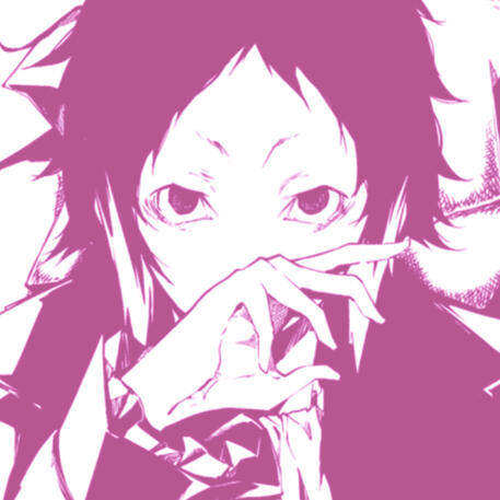 akutagawa staring head on while covering his mouth with the back of his hand. everything is edited to be pink.